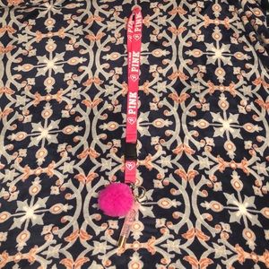 PINK Lanyard W/ puff ball & Lipgloss